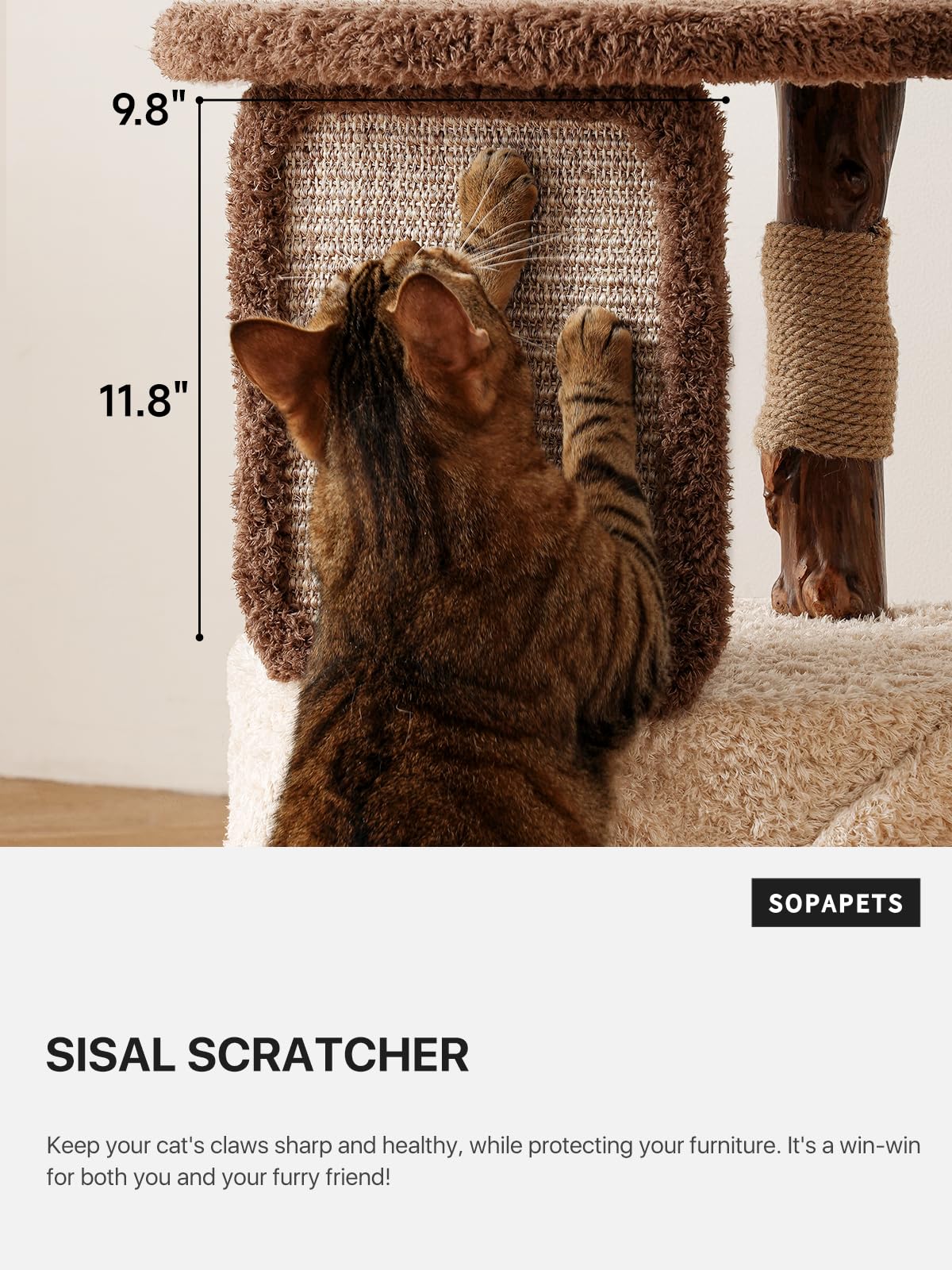Sopapets 40-inch cat tree front view highlights sturdy reinforced base