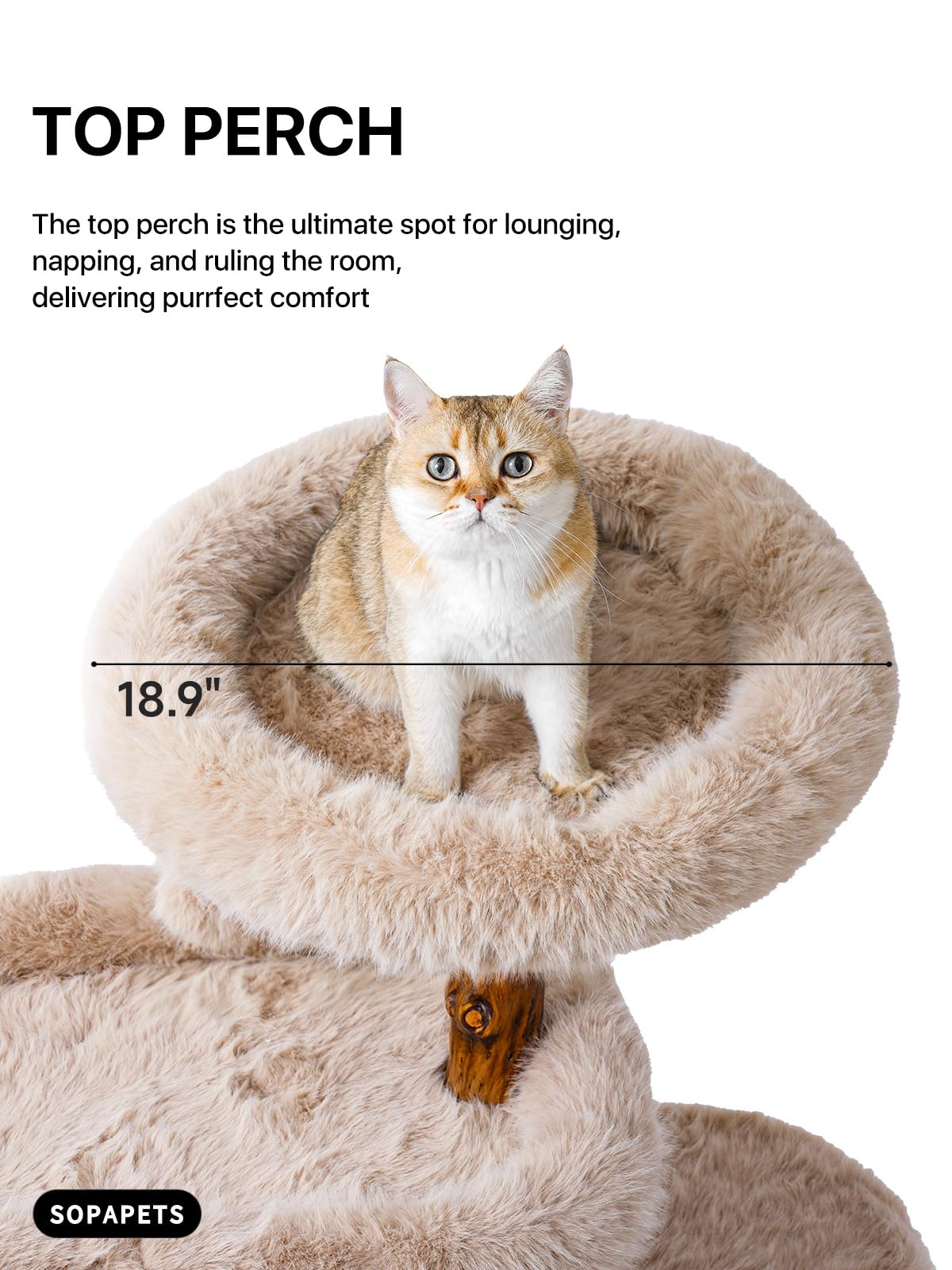 Sopapets Cat Tree dangling toy ball provides interactive play to reduce boredom.