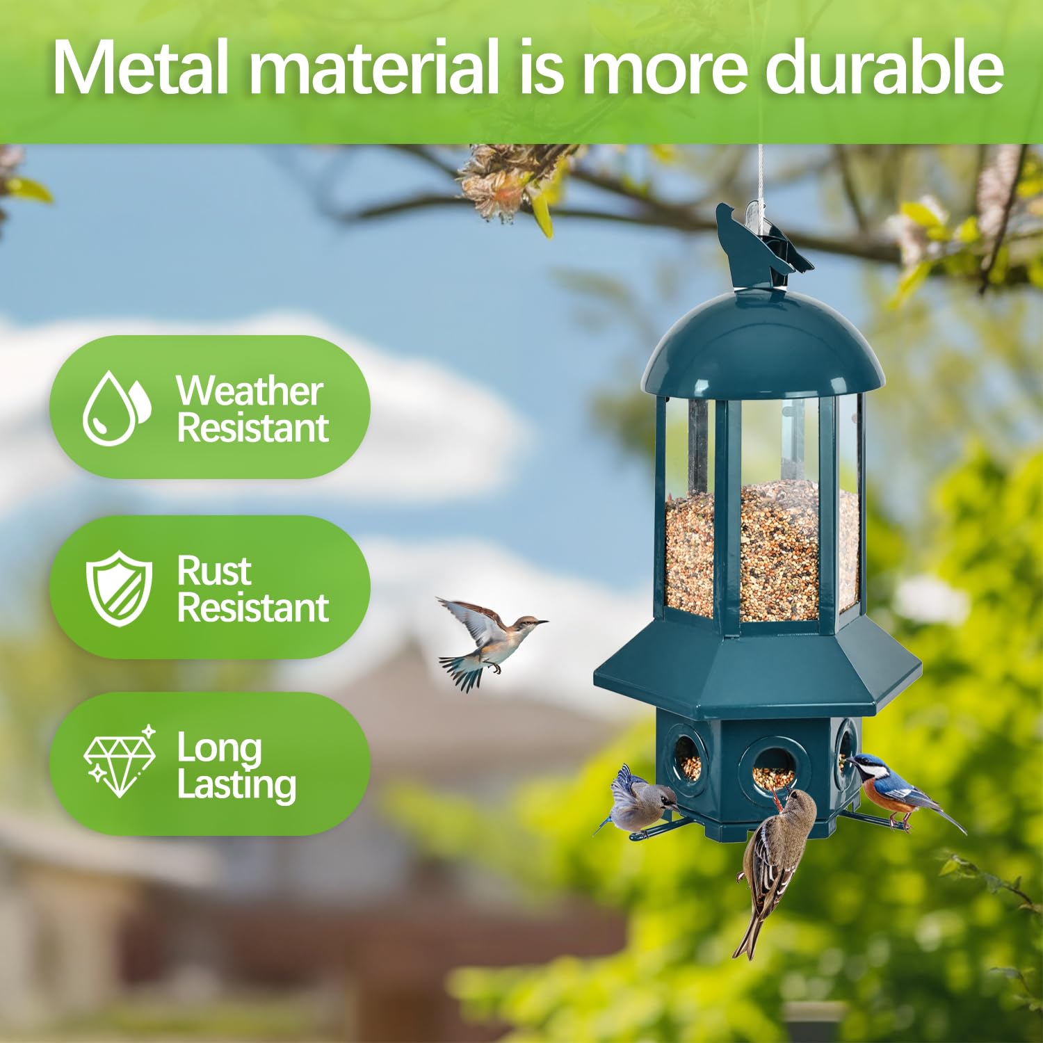 Sorflife squirrel-proof feeder is easy to clean for a tidy garden.