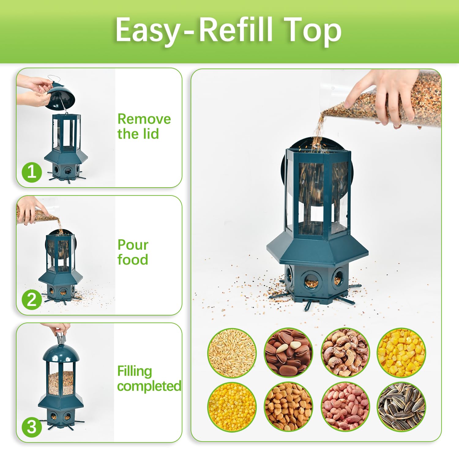 Sorflife blue feeder with hanging hook offers flexible placement.