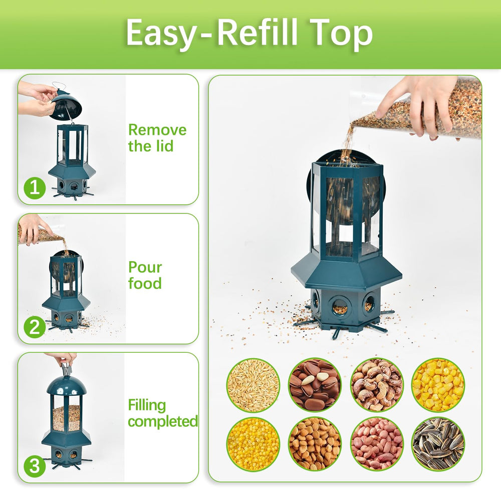 Sorflife blue feeder with hanging hook offers flexible placement.