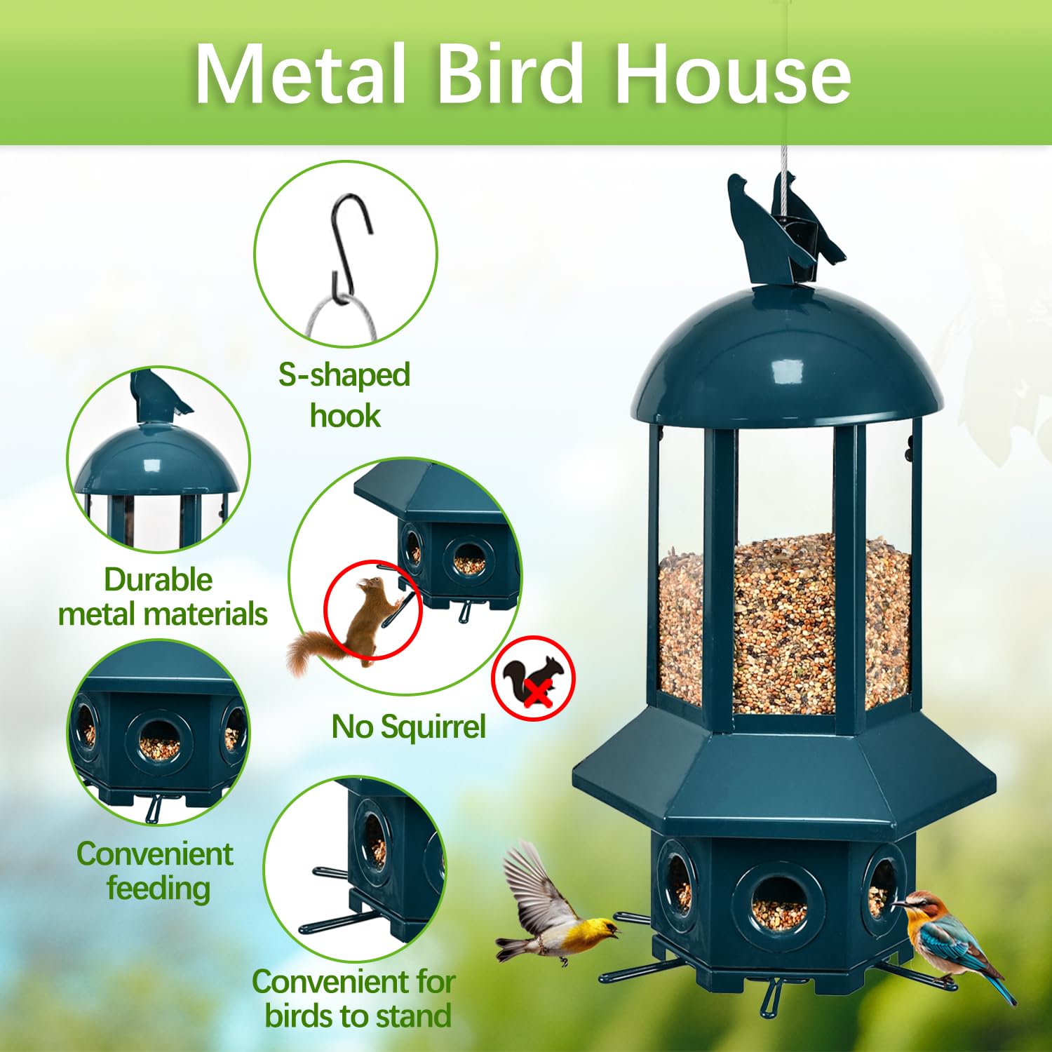 Sorflife blue feeder side view highlights durable PC construction for outdoor use.