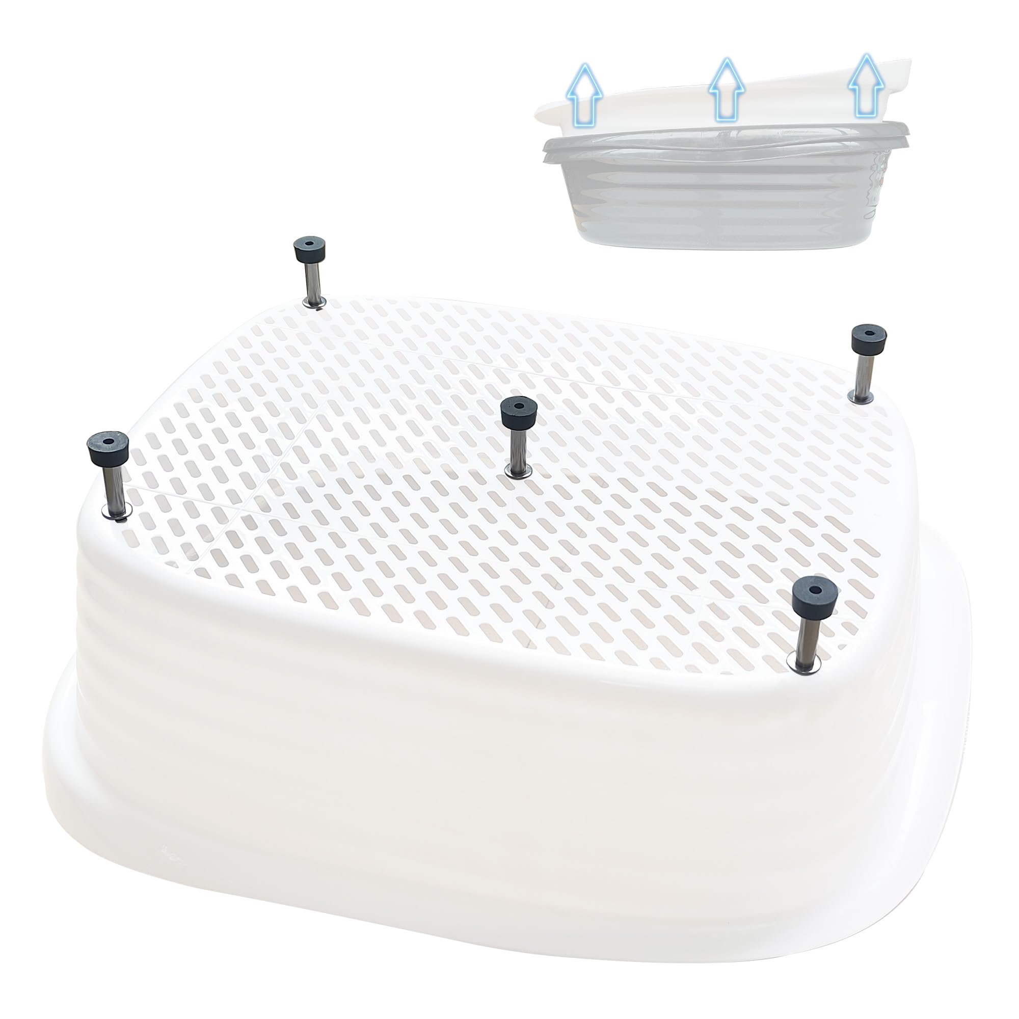 Sorstrem raised foot pads front view shows lifted litter box for stability.