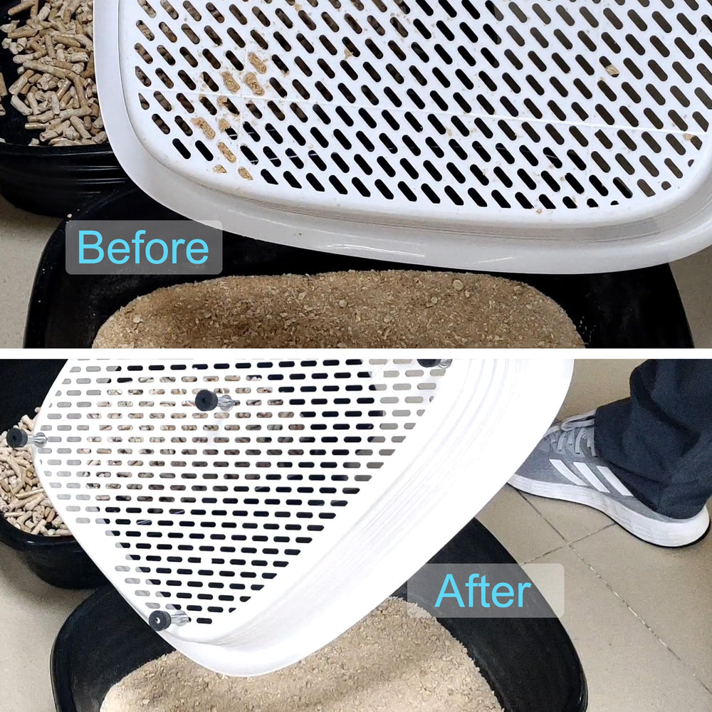 Sorstrem raised foot pads in use during cleaning to minimize mess.