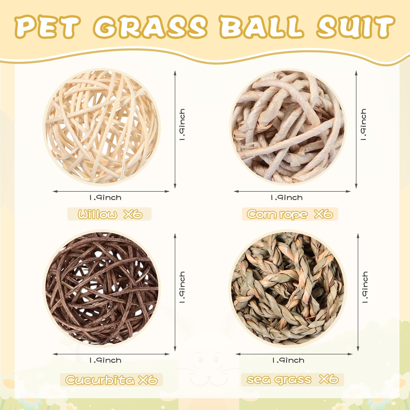 Sosation 24-pack gourd grass balls offer safe chewing and boredom relief.