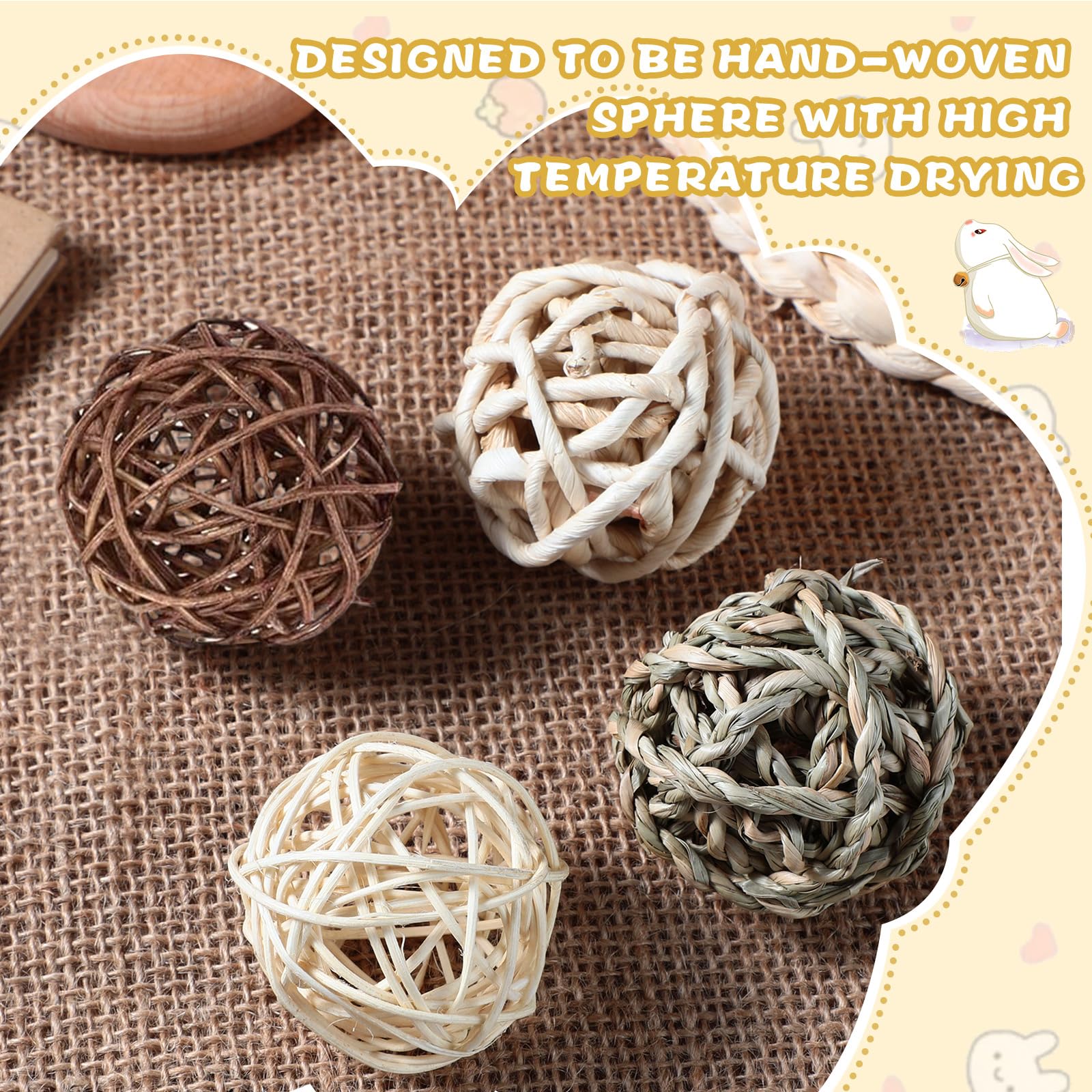 Sosation wicker balls provide tactile play and mental stimulation for rabbits.