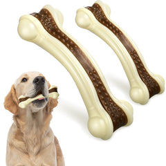 Sosation bones-shaped dog toy curve closeup highlighting beef flavor and dental benefits.