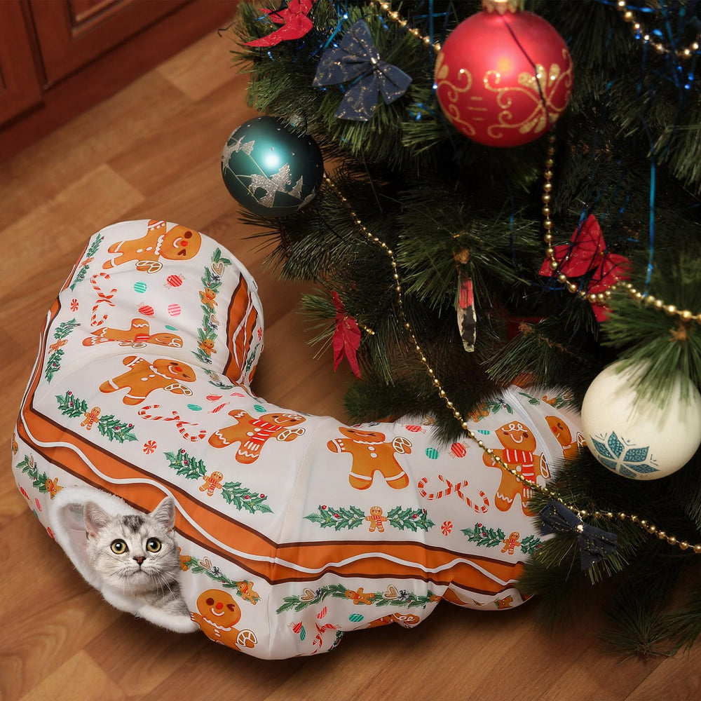 Sosation cat tunnel bed gingerbread-man decor enhances holiday home ambiance