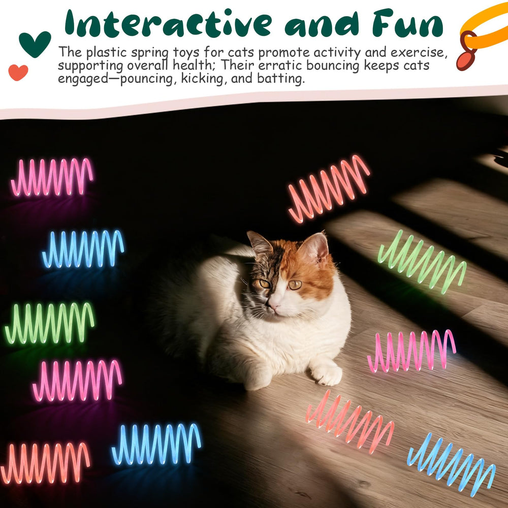 Sosation glow-in-the-dark springs kitten-at-play demonstrates easy handling and indoor exercise.