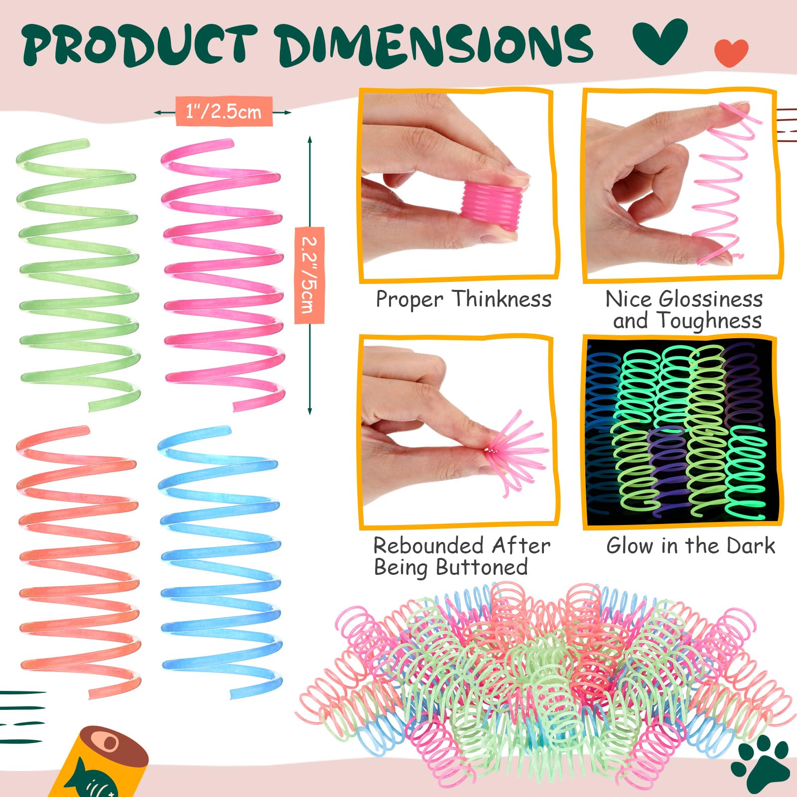 Sosation glow-in-the-dark springs magenta closeup shows vibrant color attracting kittens to play.