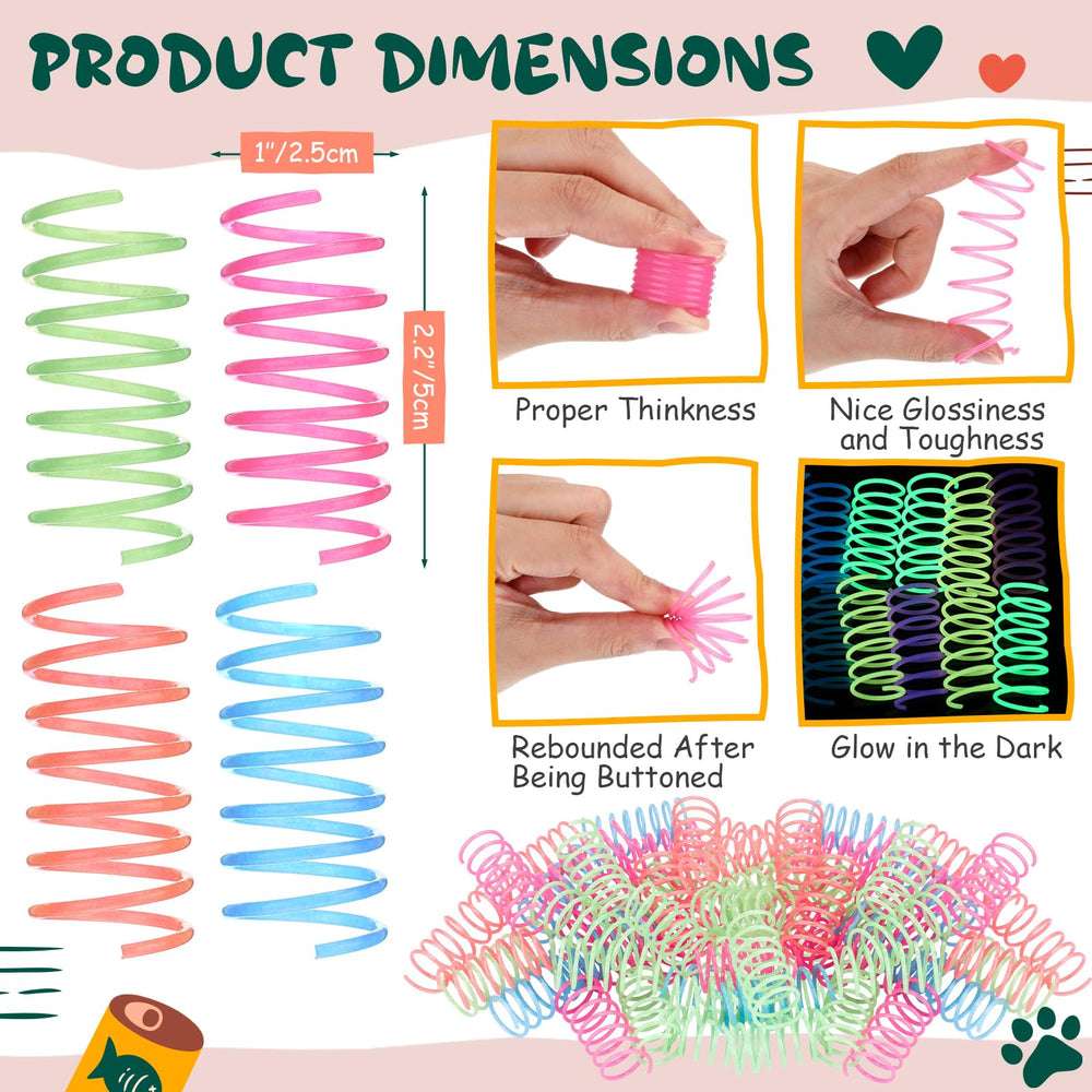 Sosation glow-in-the-dark springs magenta closeup shows vibrant color attracting kittens to play.