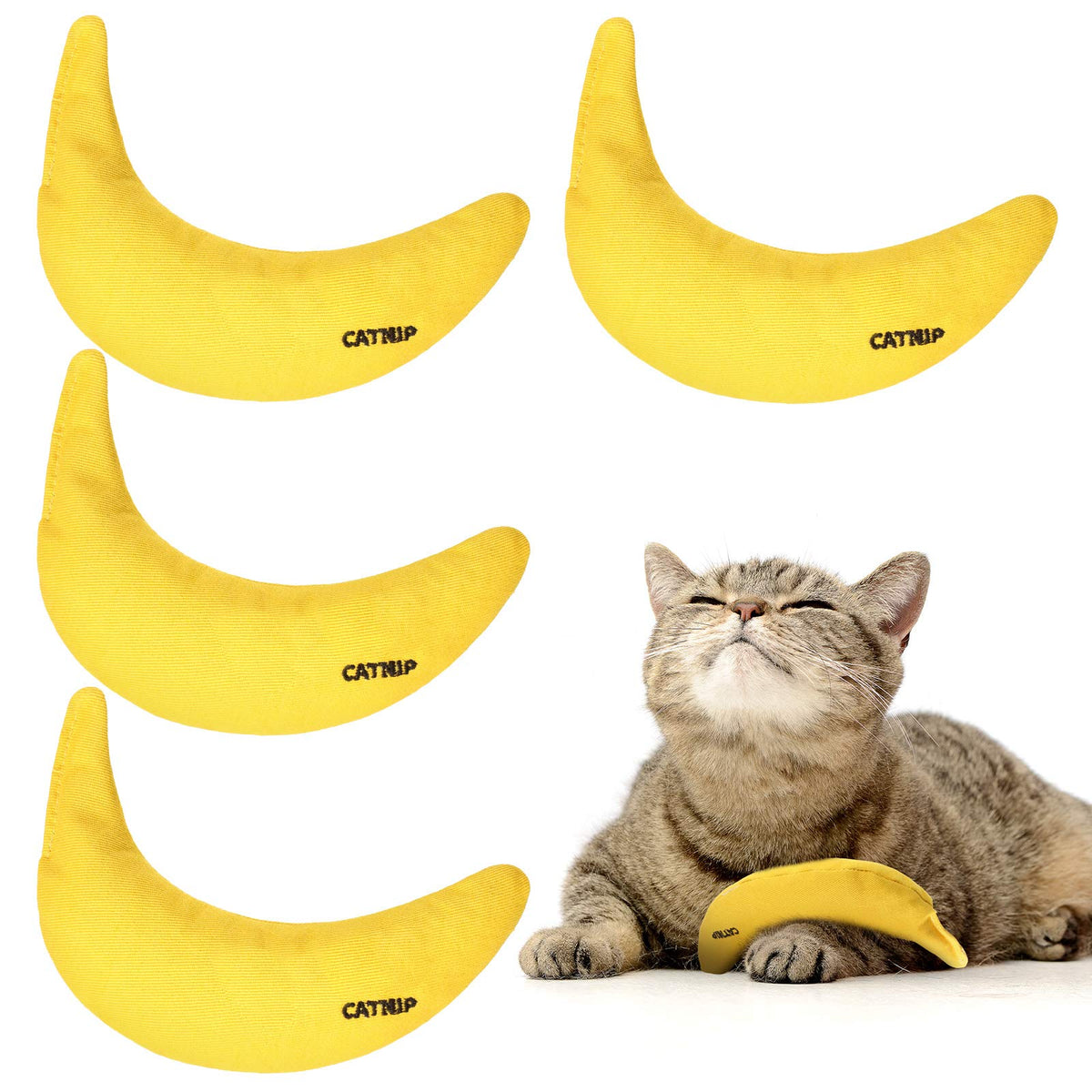 Sotiff banana catnip toy pack yellow for shared indoor play and kitten engagement.