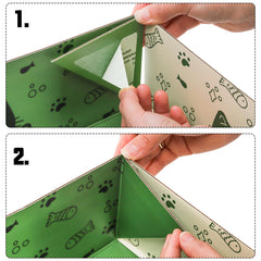 SOUJOY thick cardboard litter box being assembled with sticker for guidance.