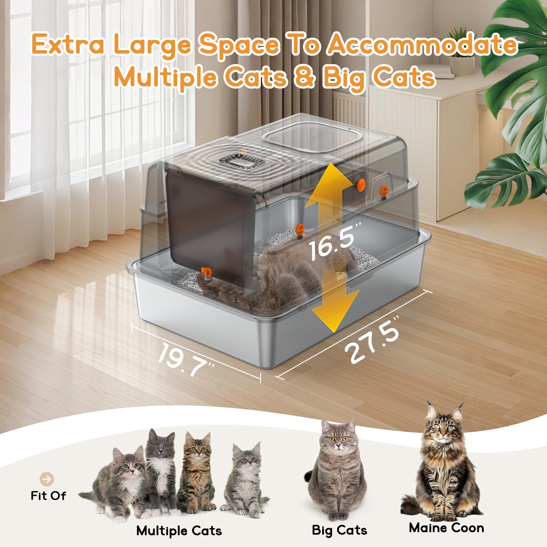 Soulbond XXXL stainless steel litter box lid-on design demonstrates enclosed option for odor control