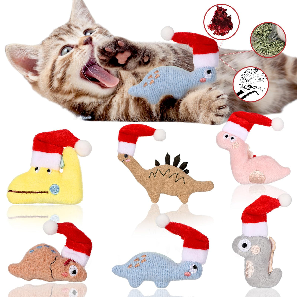 Soulchen Christmas dinosaur catnip toy Triceratops for interactive play and scent stimulation.