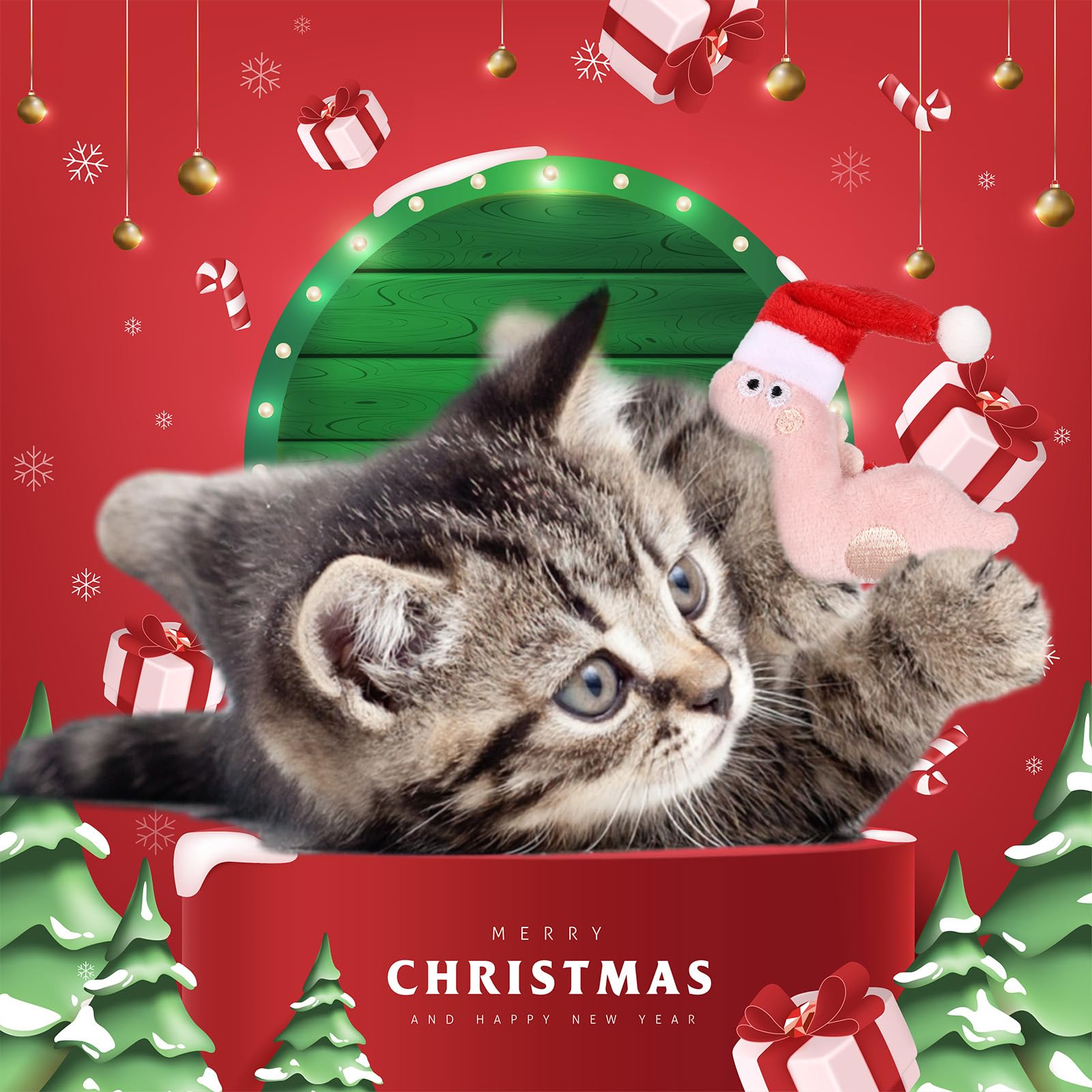 Soulchen Christmas dinosaur catnip toy Tyrannosaurus for bold play and catnip aroma.