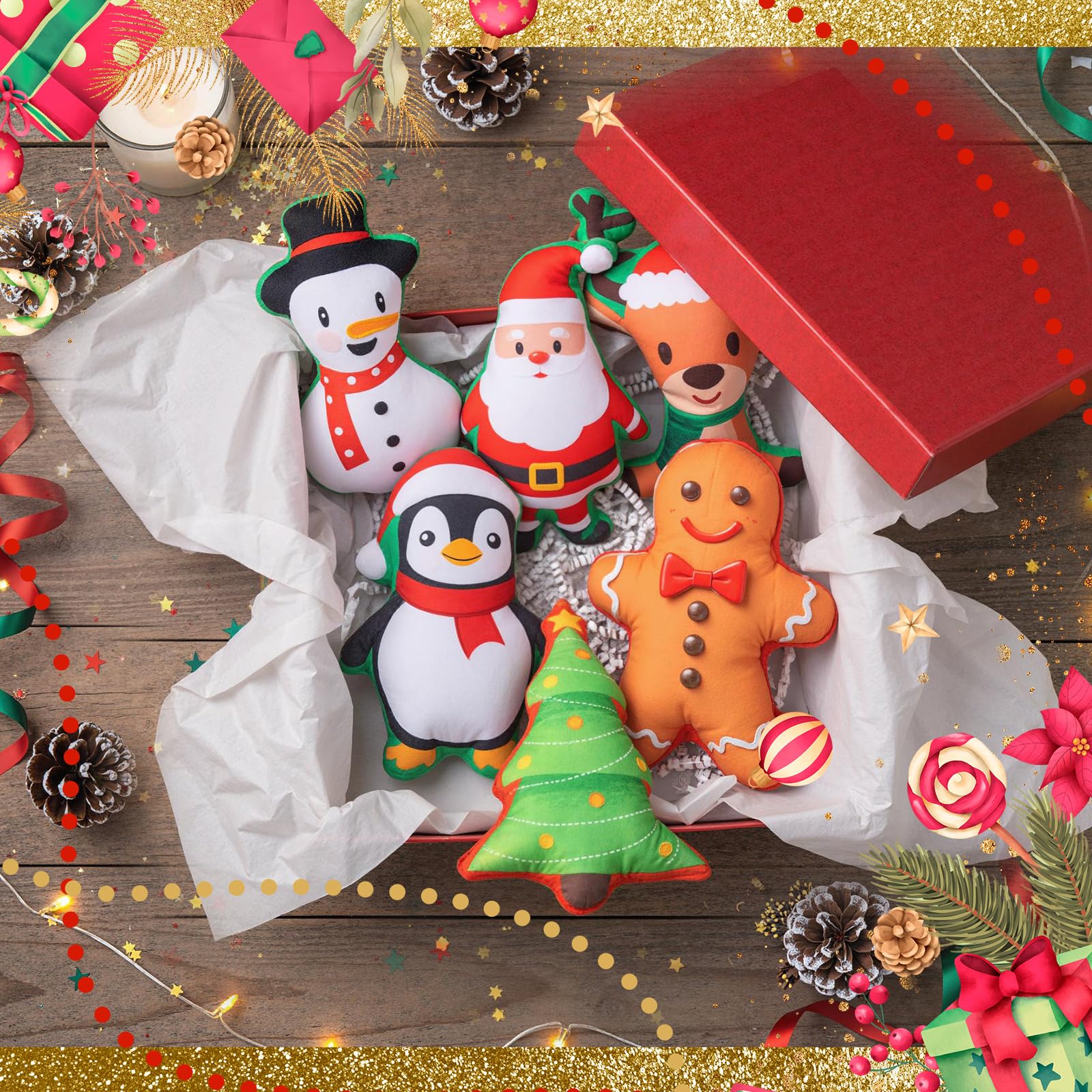 Soulchen Christmas plush toy pack for dogs with 24 squeaky toys