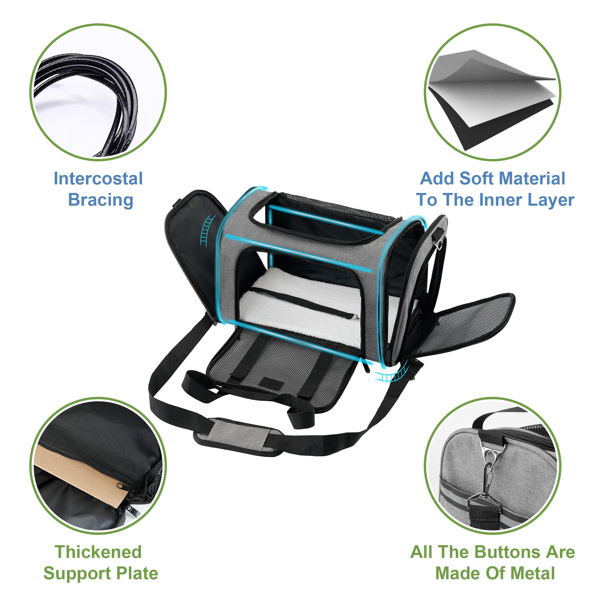 Soundy large cat carrier breathable mesh windows provide airflow and visibility