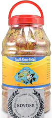 South Shore Retail tropical fish flakes close-up shows whitefish-based formula for healthy protein.