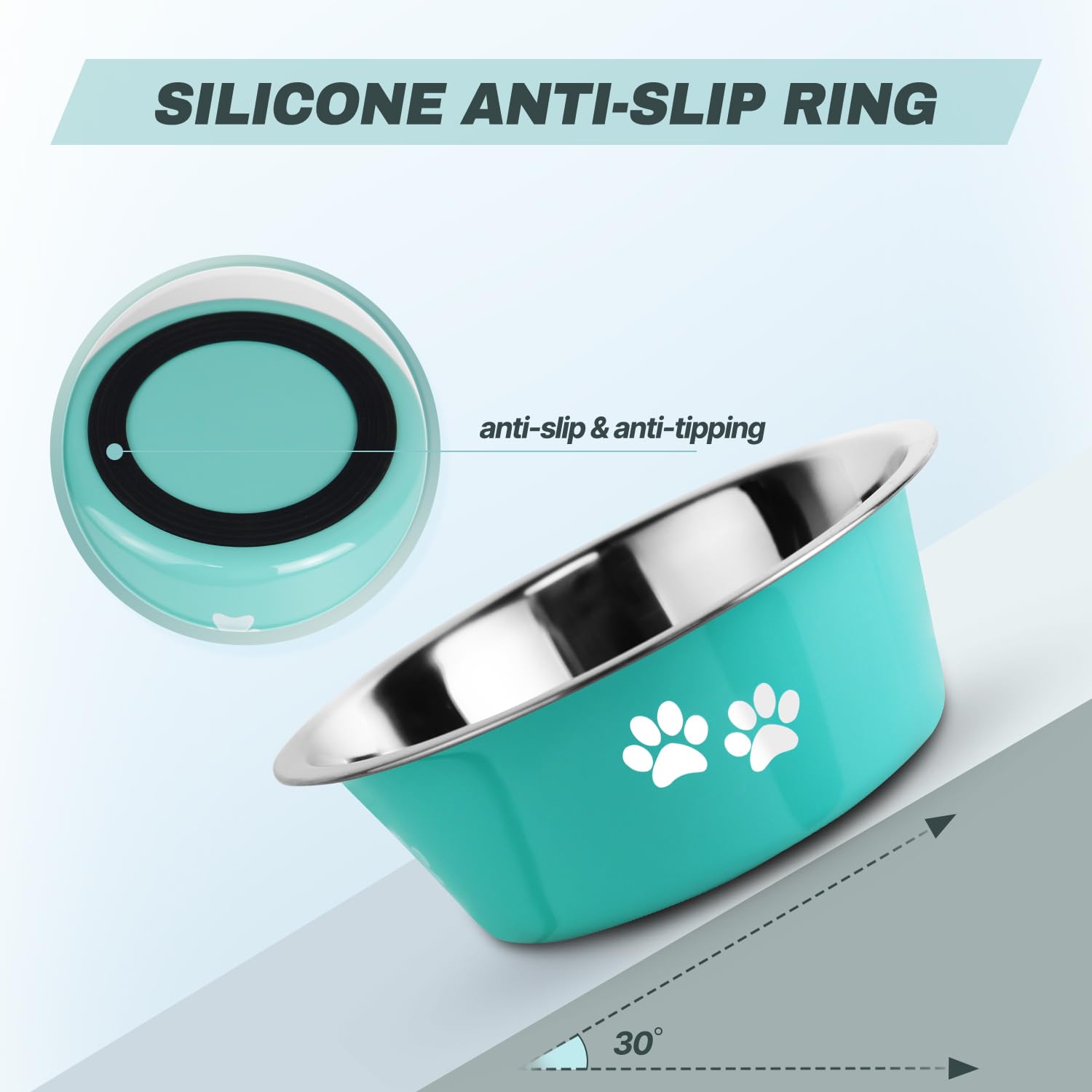 SOUXU non-slip rubber bottom green dog bowl, keeps mealtime quiet and floor-safe