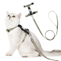 Sovarin cat harness olive green front view for outdoor walks.
