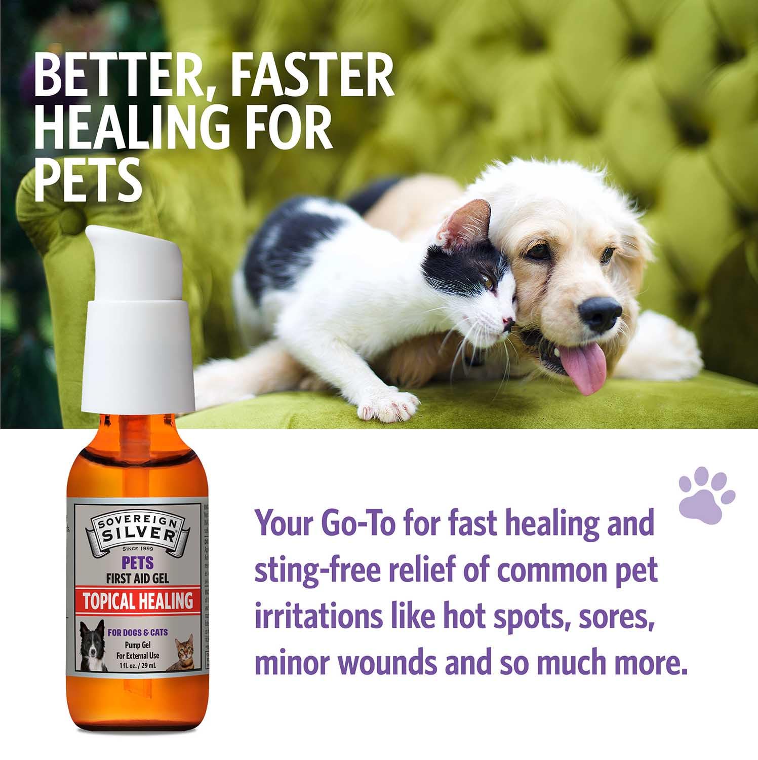 Sovereign Silver PETS First Aid Gel after-wound use showing quick healing support.