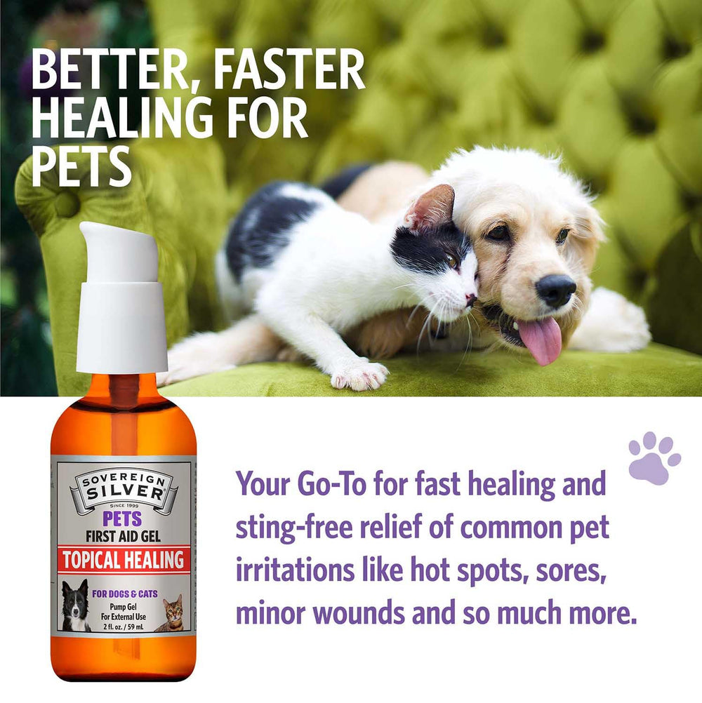 Sovereign Silver Pets First Aid Gel for dogs and cats highlights versatile use for hotspots