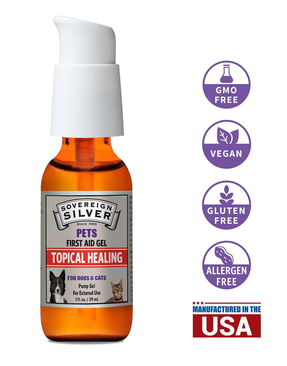 Sovereign Silver PETS First Aid Gel safe-licked formula for worry-free pet care.
