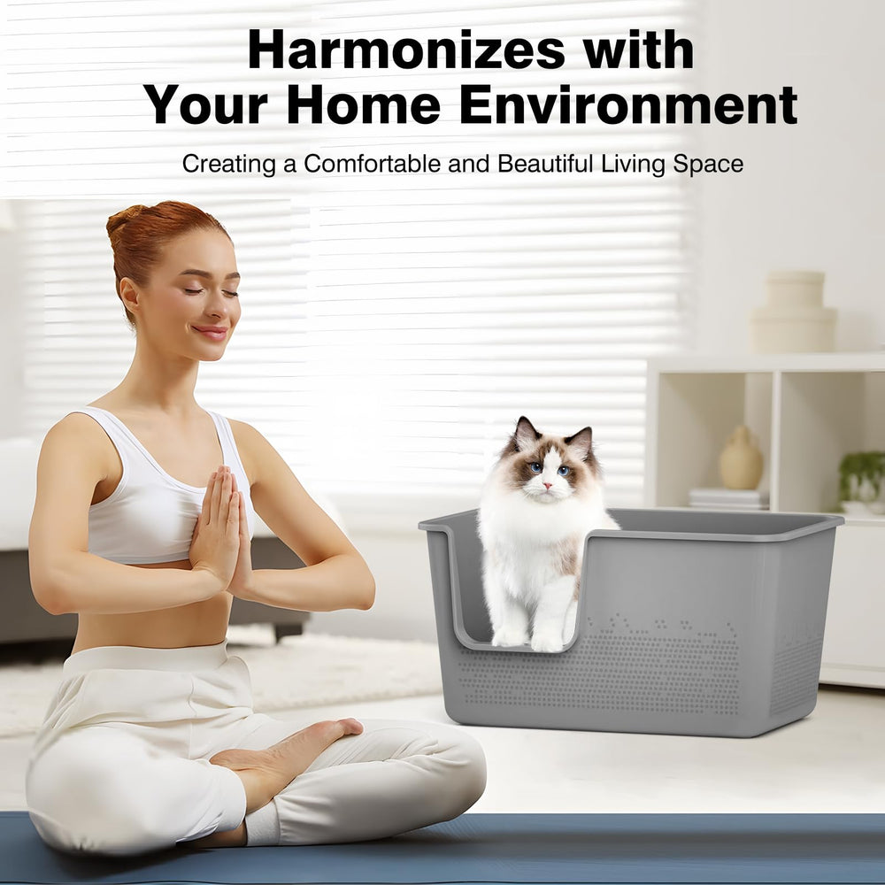 SpaceTime cat litter box durable grey material designed for long-term reliability