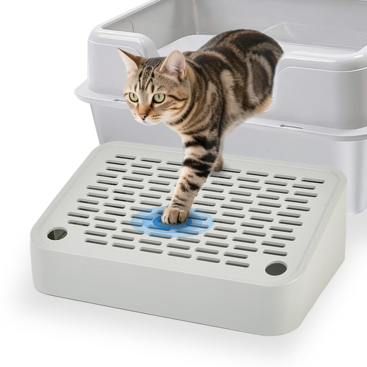 SpaceTime Elevated Cat Litter Mat ramp aids easy access and reduces scatter.