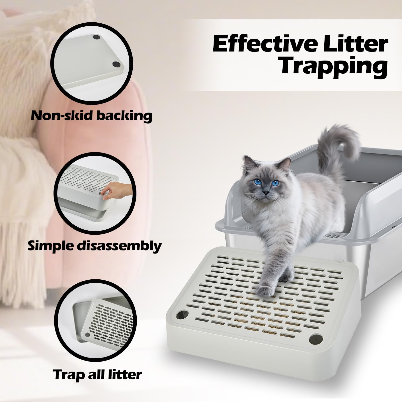 SpaceTime Elevated Cat Litter Mat washable construction makes quick cleaning easy.