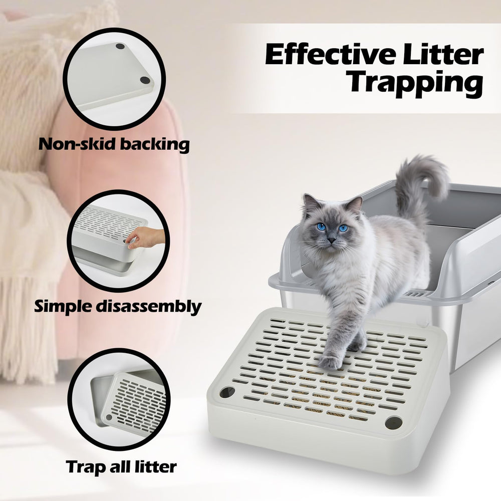 SpaceTime Elevated Cat Litter Mat washable construction makes quick cleaning easy.