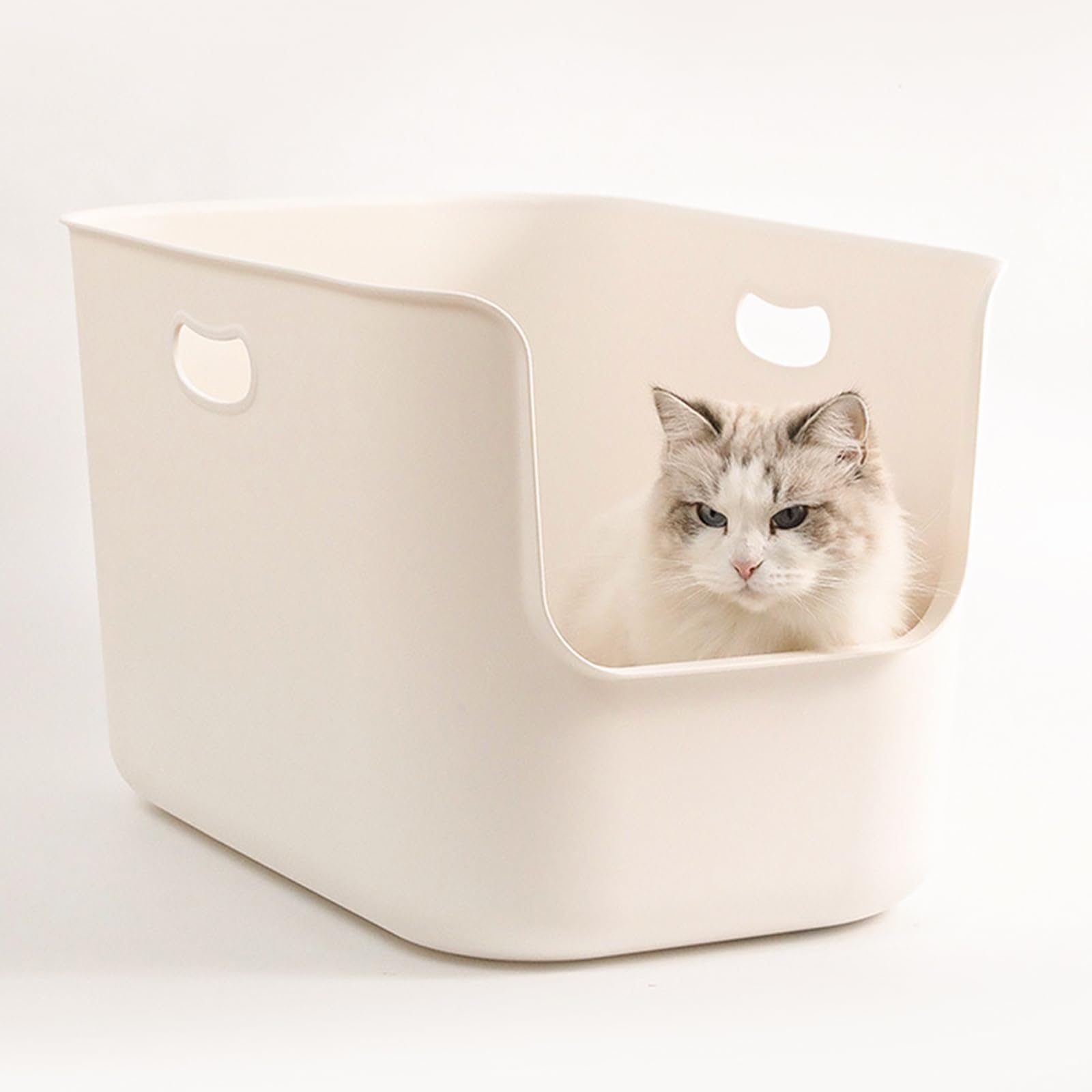 SpaceTime extra large litter box front view showing high sides for anti-splash containment