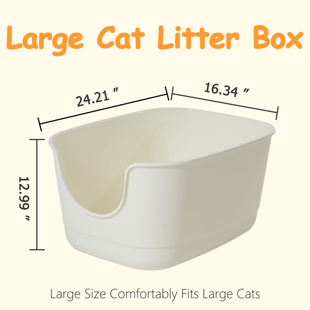 SpaceTime white litter box with high sides contains mess.