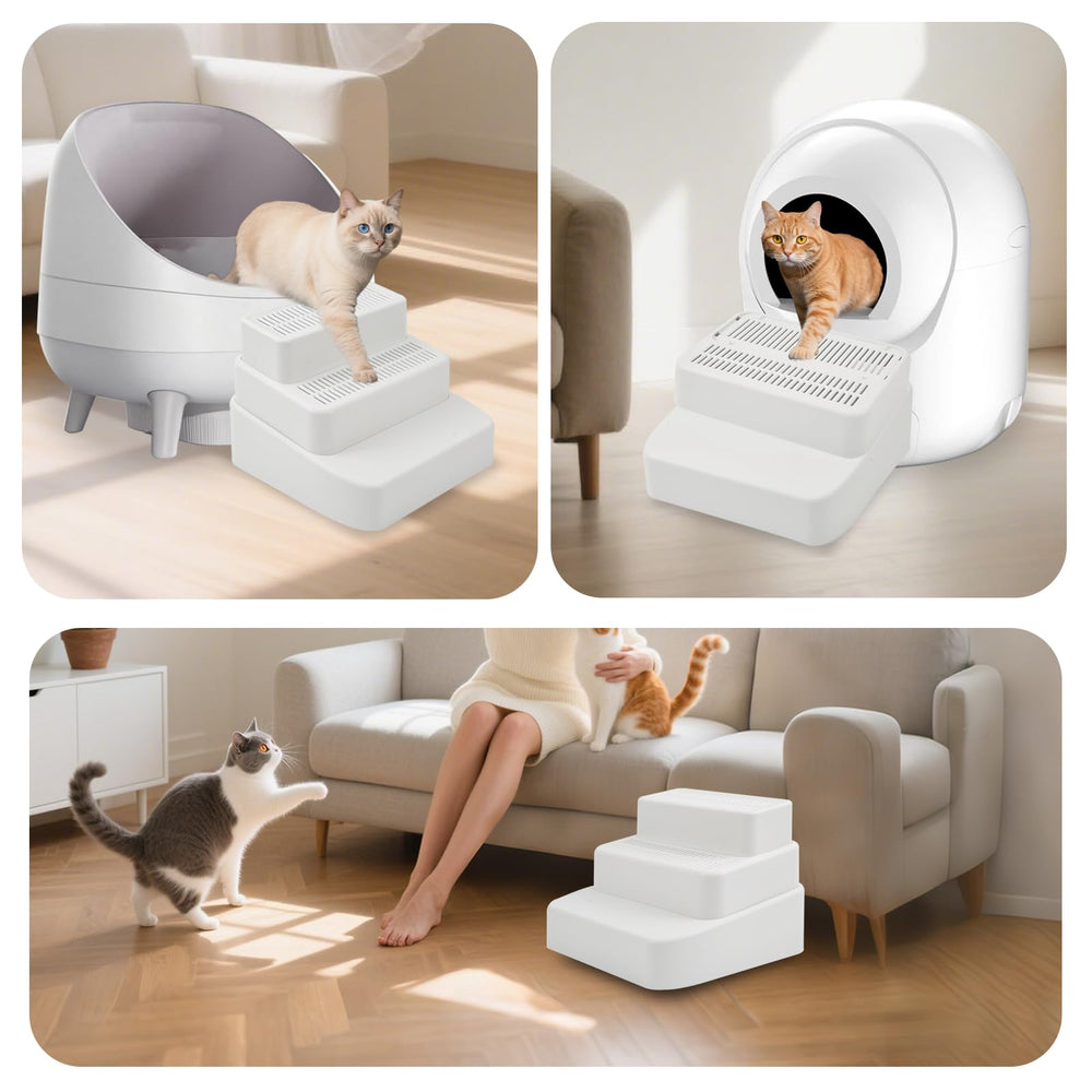 SpaceTime height-adjustable step supports comfortable entry for older cats and kittens.