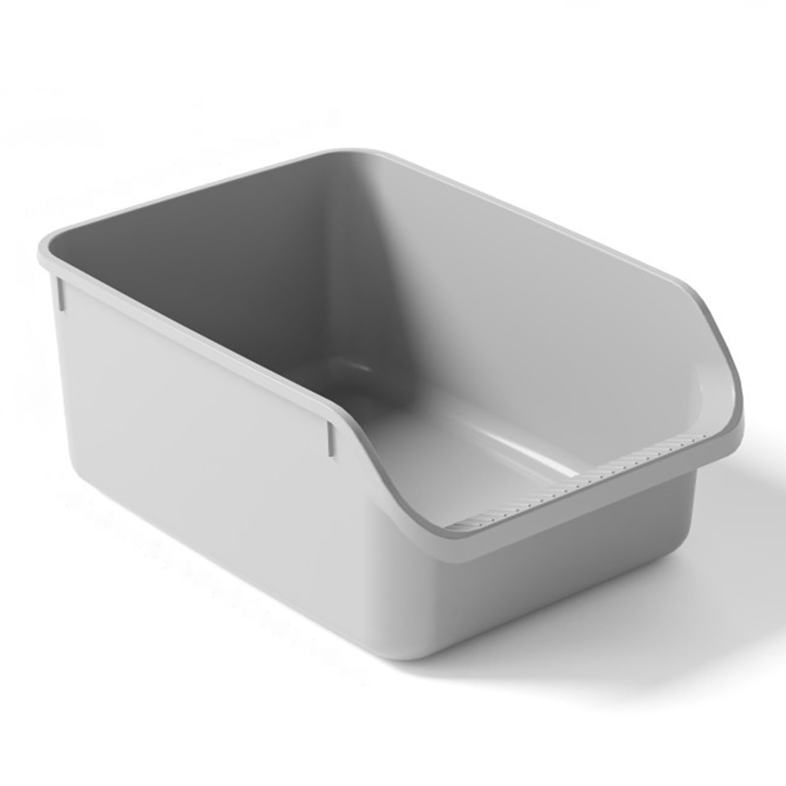 SpaceTime Large Cat Litter Box Grey front view shows high sides for better litter containment.