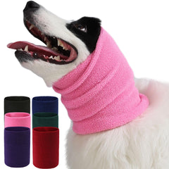 Spajoy calming band on a dog's ears for grooming and stress reduction.