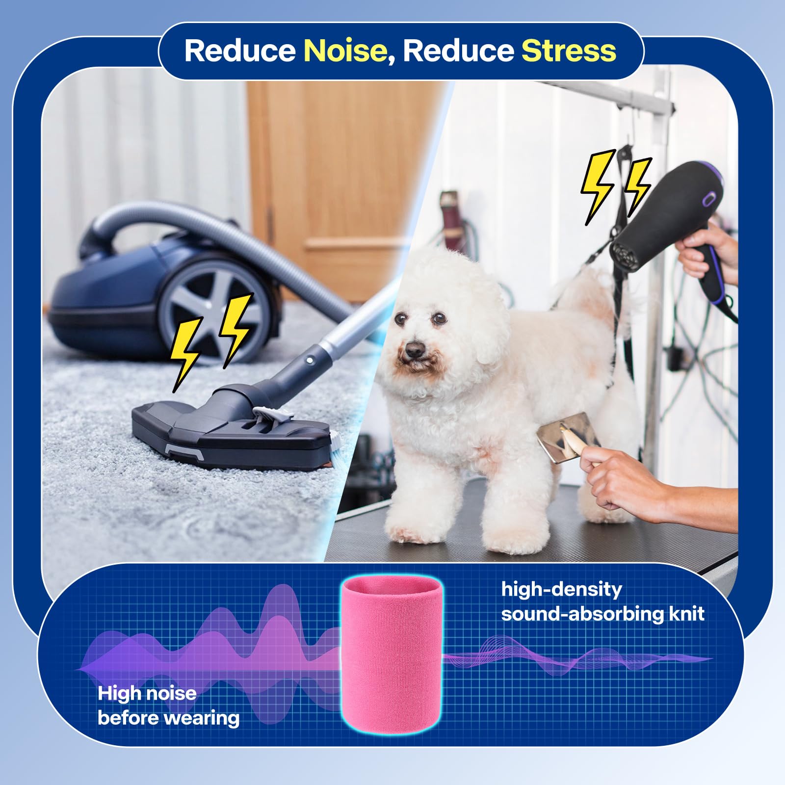 Spajoy noise-canceling ear muffs on a dog reducing loud sounds.