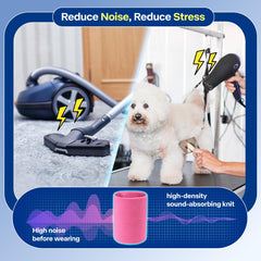 Spajoy noise-canceling ear muffs on a dog reducing loud sounds.