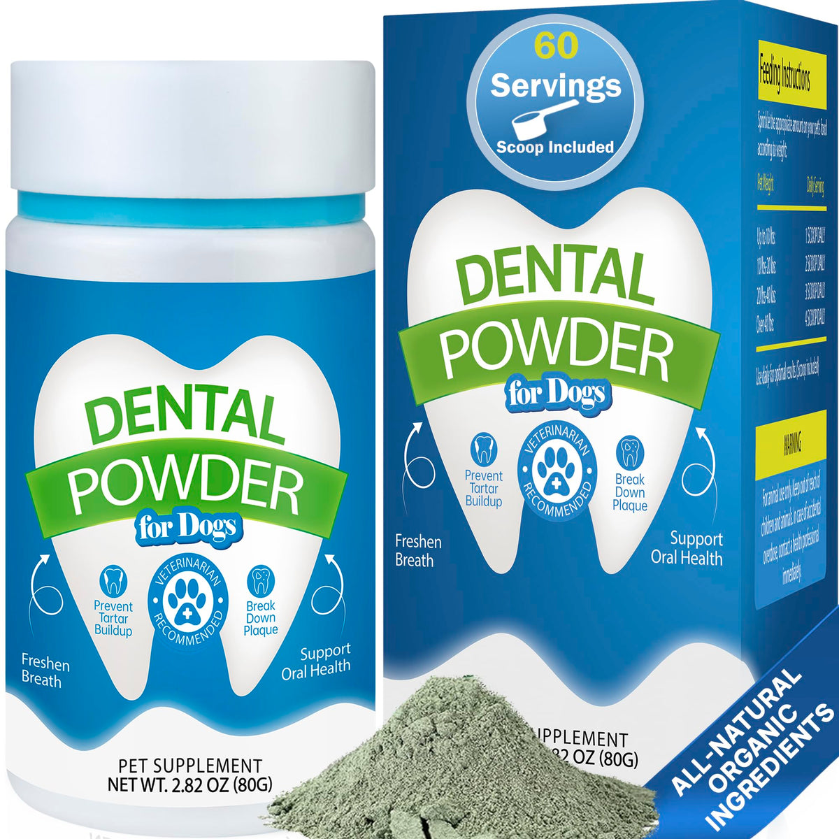 Spanielbuns dental powder bottle closeup for fresh breath benefits.