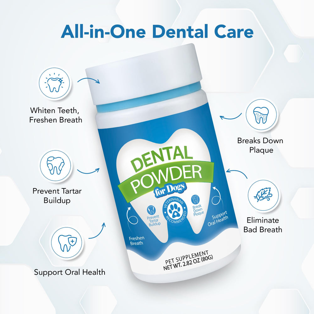 Spanielbuns dental powder dog mealtime scene demonstrates simple routine.