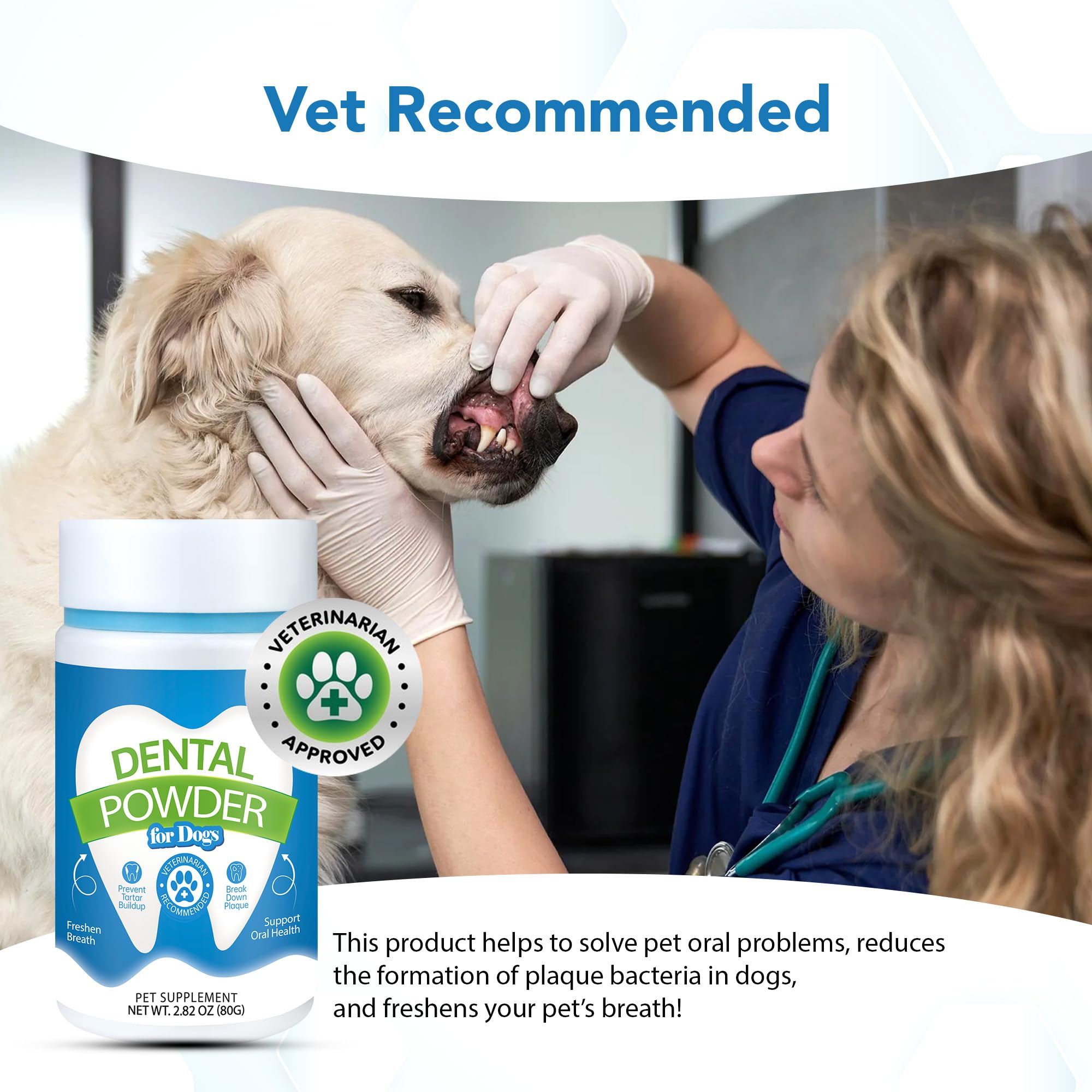 Spanielbuns dental powder probiotic-enzyme concept for gentle cleansing.