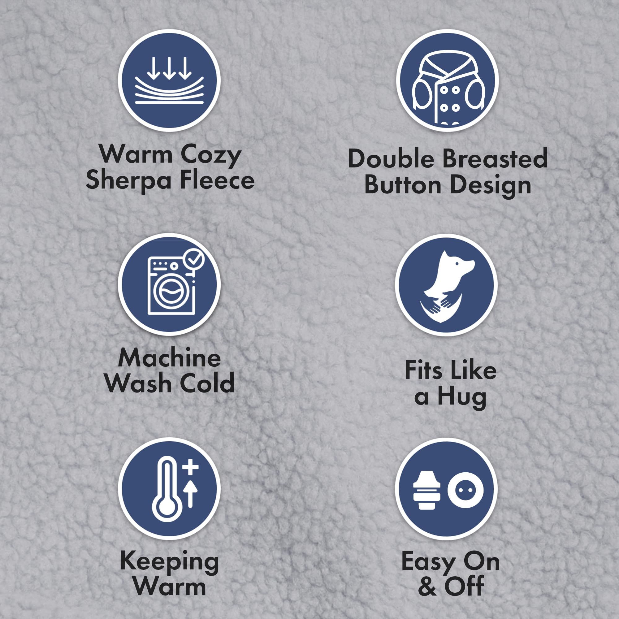 Spark Paws adjustable double-breasted buttons illustrate tailored fit across sizes