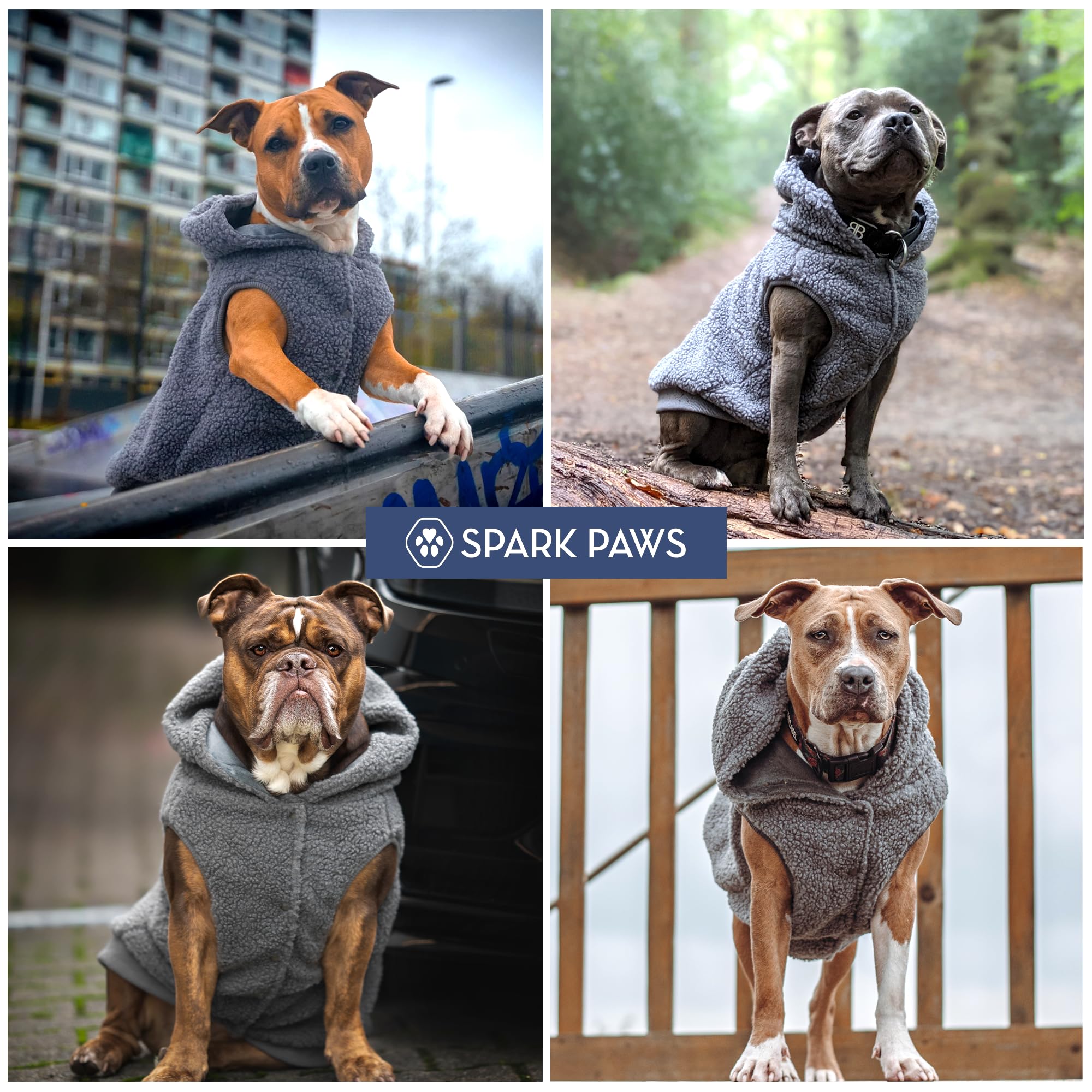 Spark Paws adjustable-fit coat gray size 2xl highlights broadened range for large breeds.