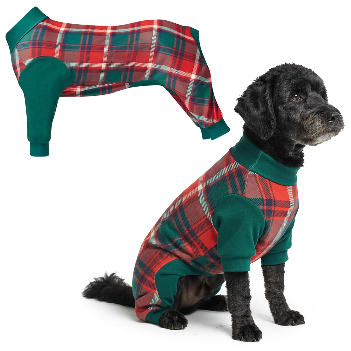 Spark Paws Christmas Pajama front view highlights secure daily wear comfort.
