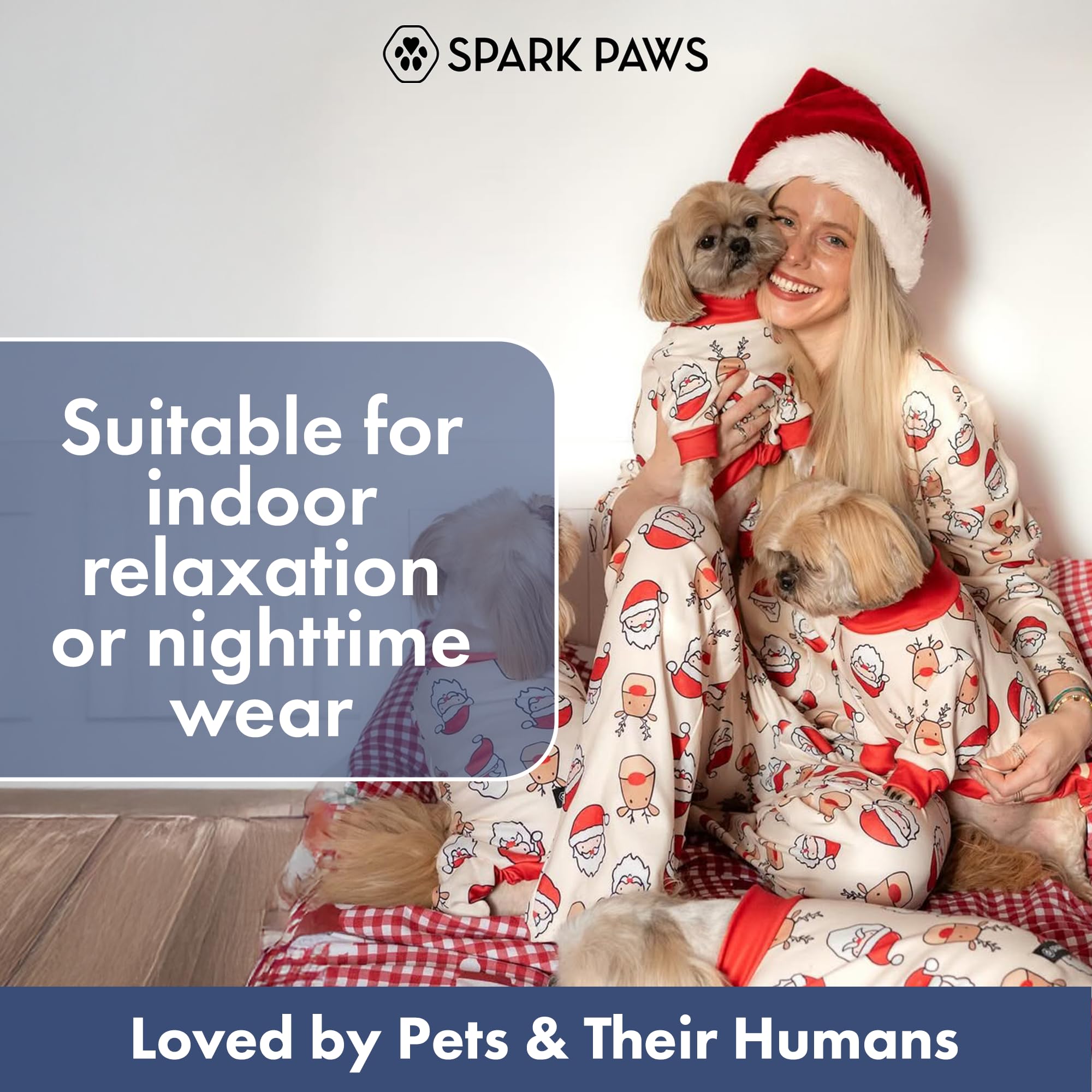 Spark Paws Santa Rudolph festive print variant on dog pajama for holiday cheer