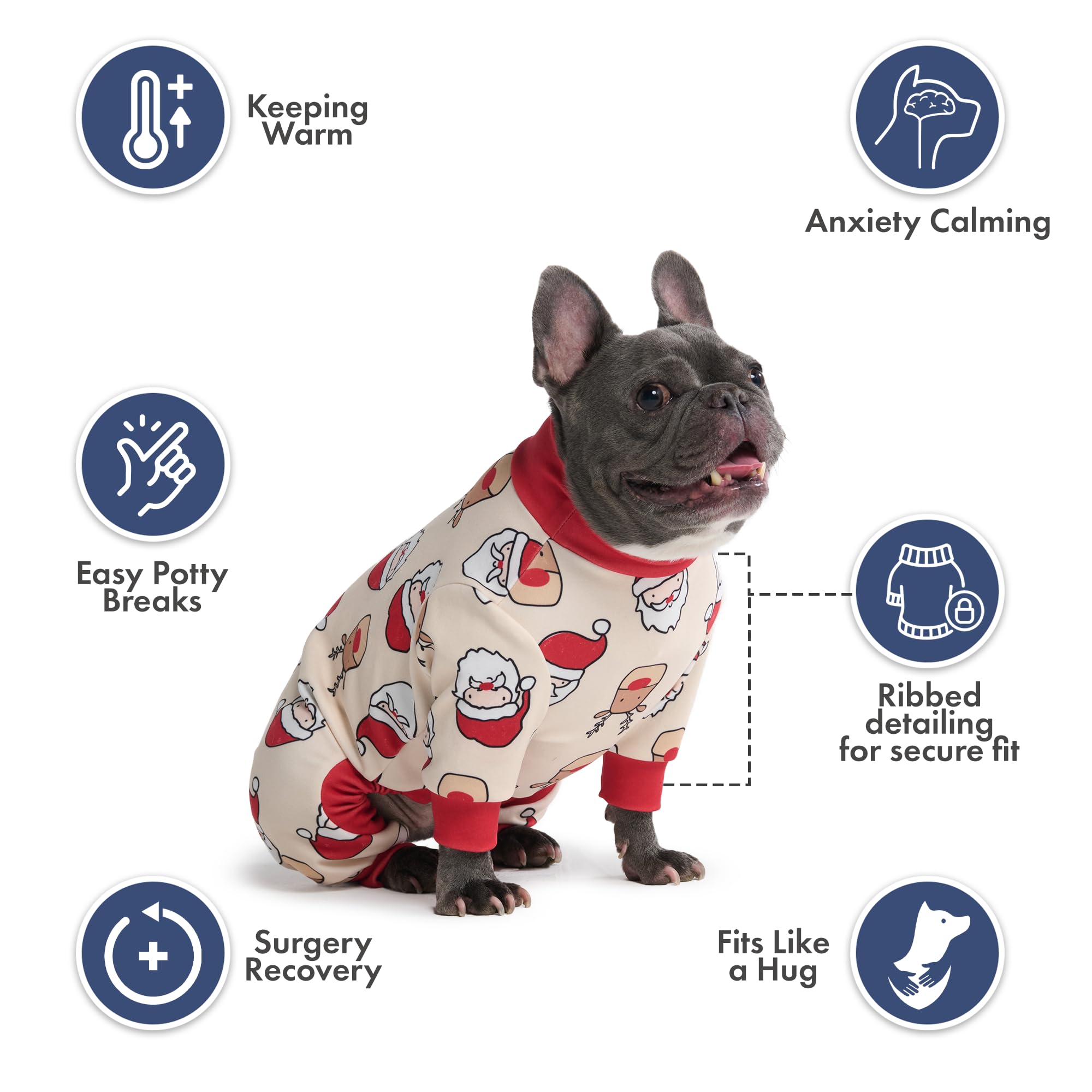 Spark Paws dog christmas pajama close-up stretch fabric showing 4-way stretch