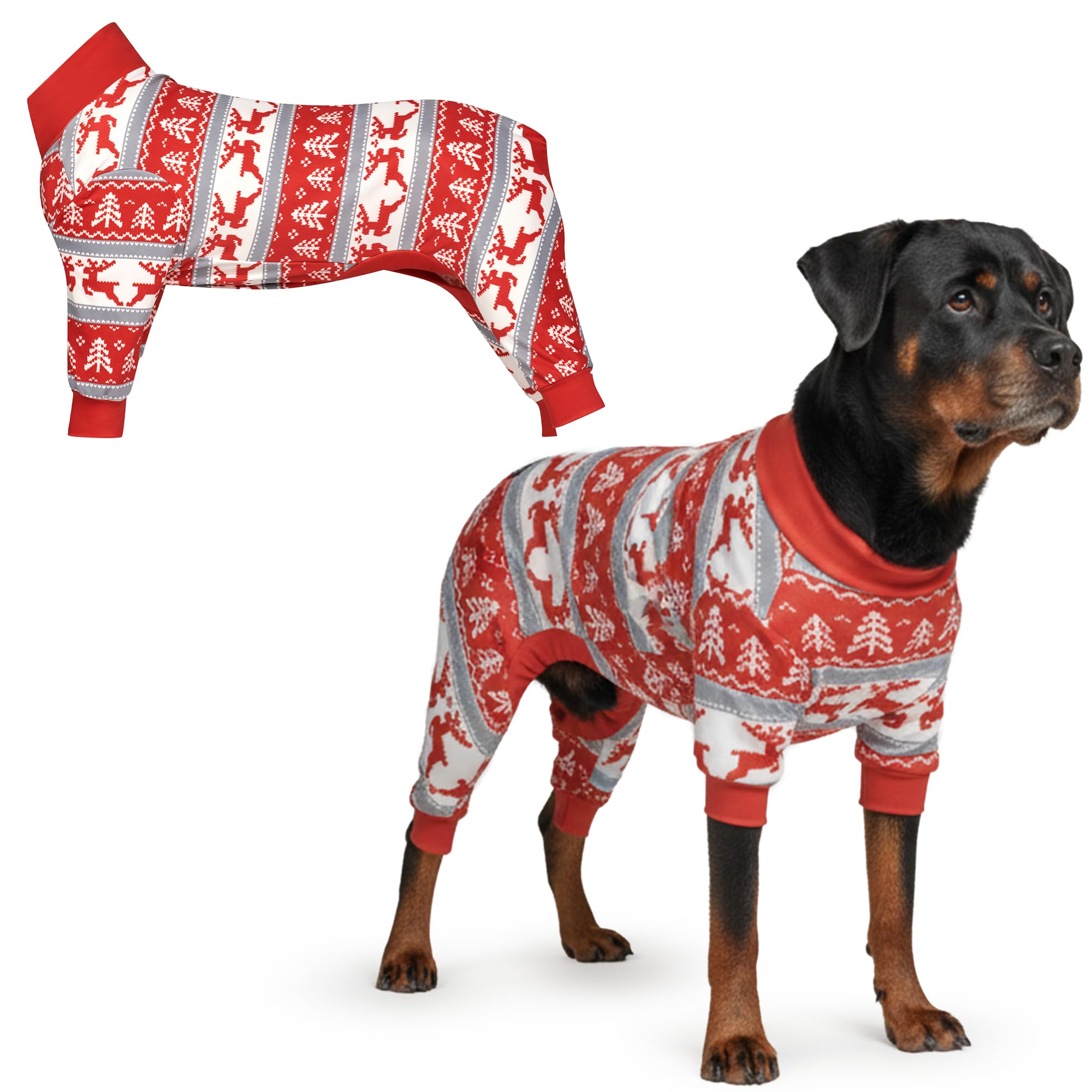 Spark Paws dog Christmas pajama front view shows ultra-soft fabric for cozy winter comfort