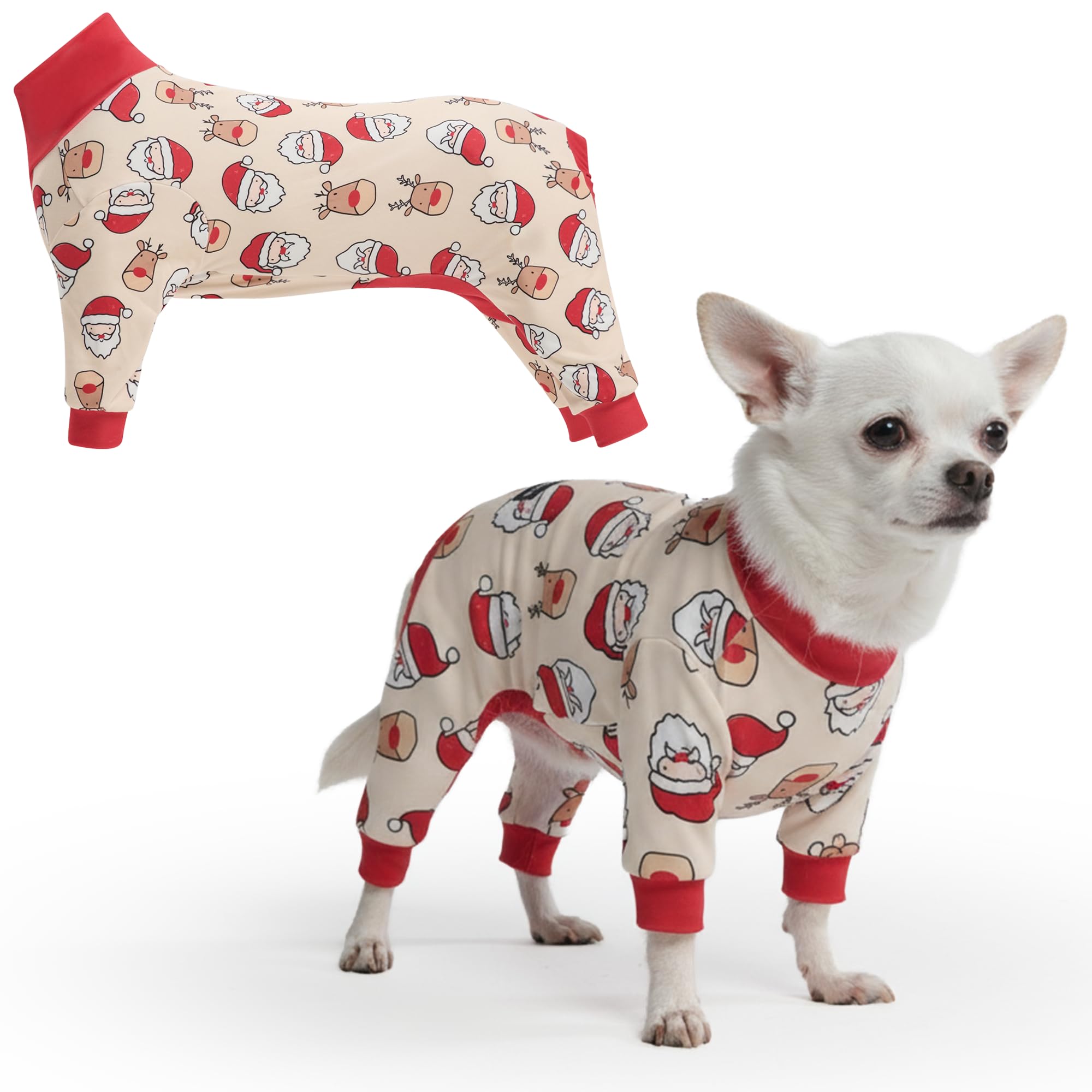 Spark Paws dog Christmas pajama front view — festive look with comfortable wear for holiday photos