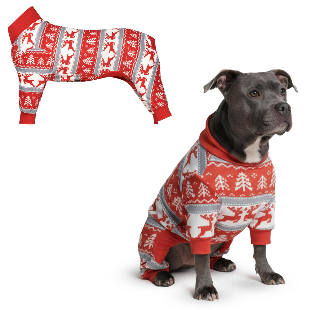 Spark Paws dog Christmas Pajama front view shows cozy warmth for winter nights